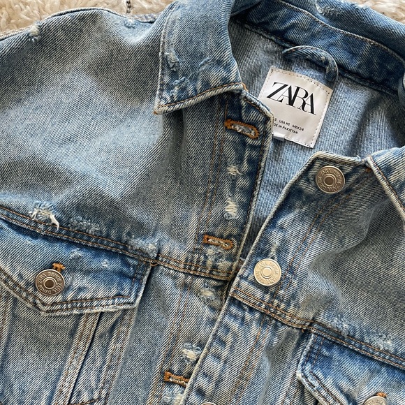 Cropped oversized denim jacket distressed XS - Picture 2 of 5